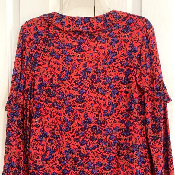 H & M Dress Red Floral Faux Wrap Ruffled Sleeves Ruffled Trim Dress Size 2 NEW - Picture 4 of 16